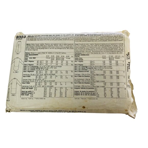 Vintage Simplicity Sewing Pattern 8323 Mens Robe Pajamas Nightshirt Size L - Picture 2 of 2